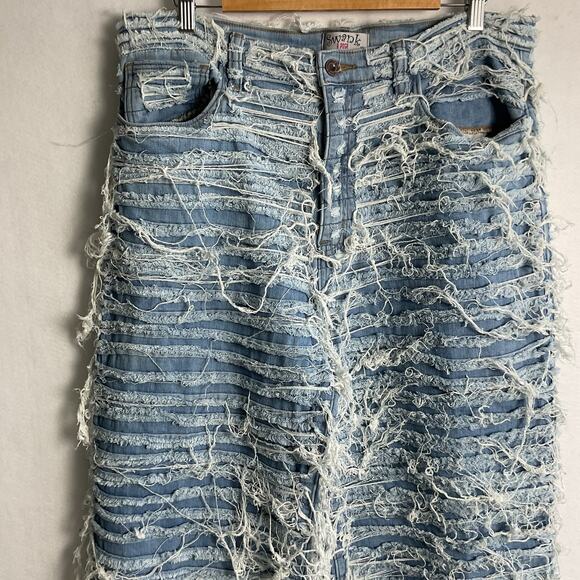 Swank a Posh Tear It Up Ultra Distressed Wide Leg Jeans Medium Wash - Picture 4 of 15